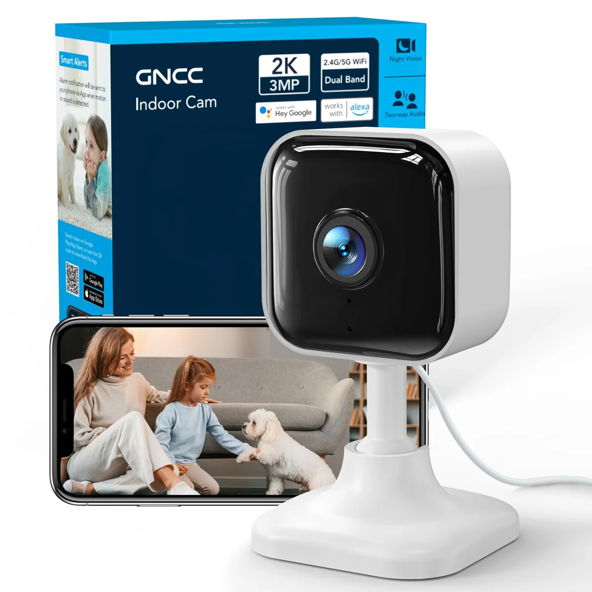 GNCC 2K Indoor Security Camera for Baby/Pet Monitor with Dual Review